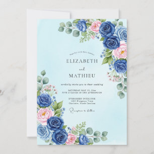 Invitación Boda Botánica Sublime de Azul Marino de Primavera