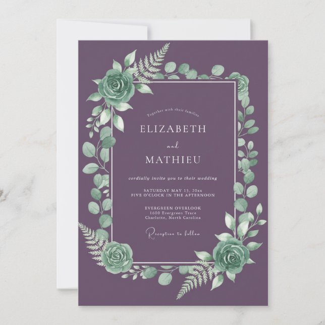 Invitación Boda Botánica Sublime de Ciruela (Anverso)
