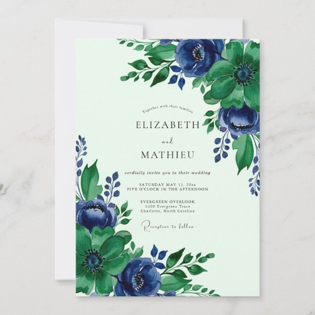 Invitación Boda Botánica Sublime Verde Esmeralda (Anverso)