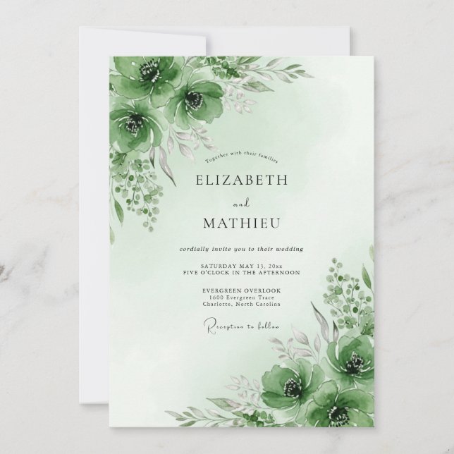Invitación Boda Botánica Sublime Verde Salvia (Anverso)