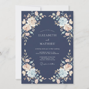 Invitación Boda Botánica Suntuosa Azul Marino