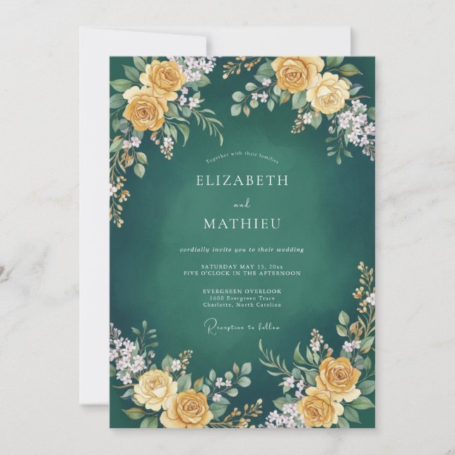 Invitación Boda Botánica Suntuosa Verde Esmeralda (Anverso)