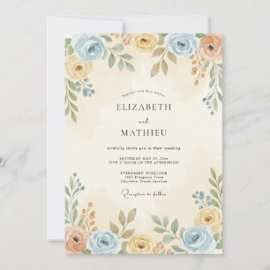 Invitación Boda Botánica Sutil de Azul Polvoriento