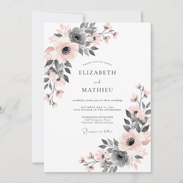 Invitación Boda Botánica Sutil Rosa Rubor (Anverso)