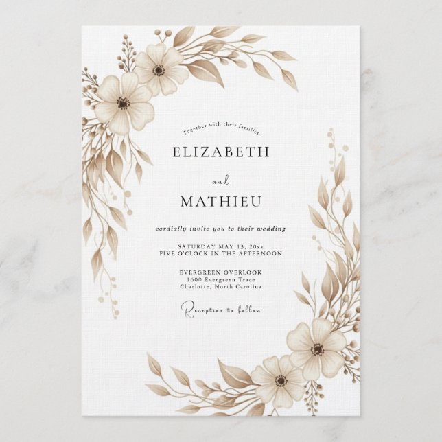 Invitación Boda Botánica Tan Painterly (Anverso)