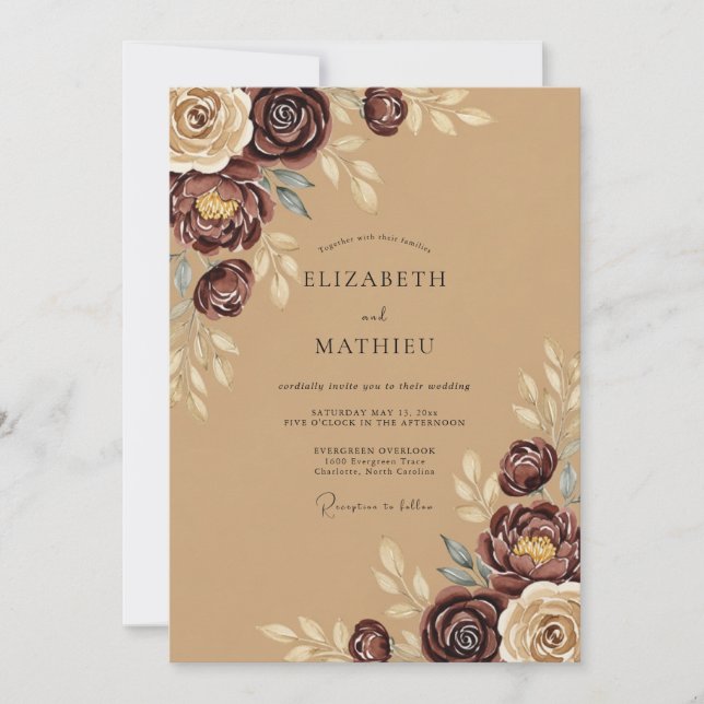 Invitación Boda Botánica Tan Rústica (Anverso)