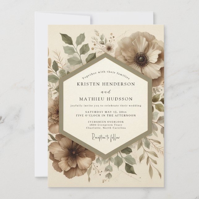 Invitación Boda Botánica Taupe en el Bosque (Anverso)