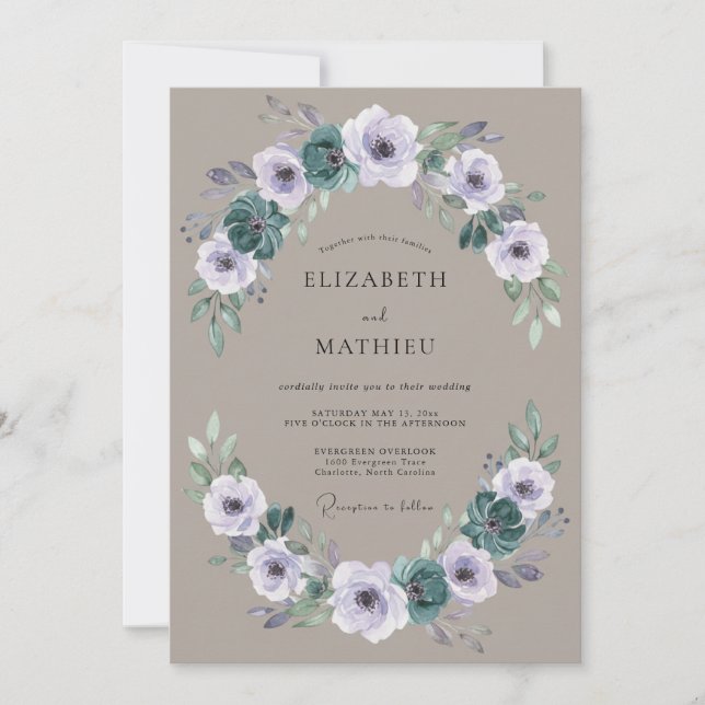 Invitación Boda botánica Taupe Moody (Anverso)