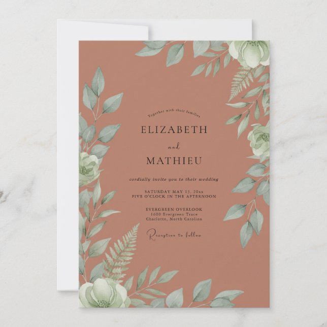 Invitación Boda Botánica Terracota Silenciada (Anverso)