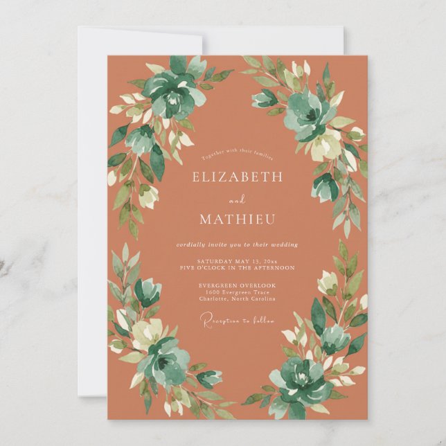 Invitación Boda Botánica Terracota Terrosa (Anverso)