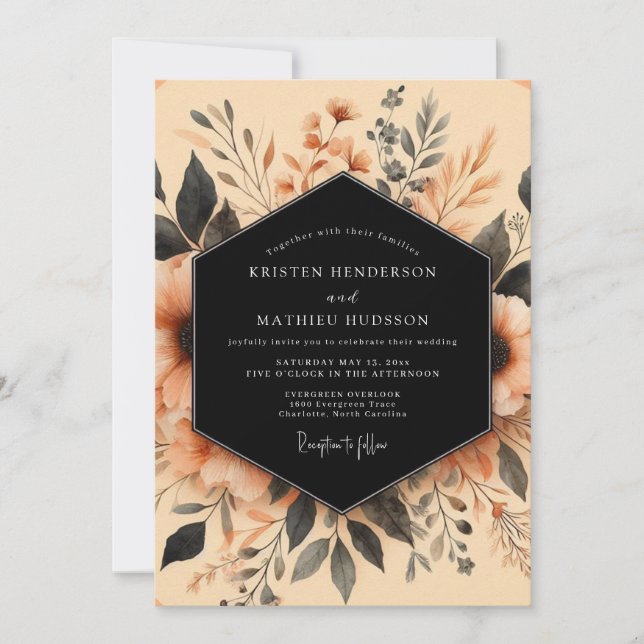 Invitación Boda Botánica Terracota Tinta (Anverso)