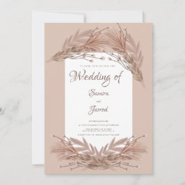 Invitación Boda Botánica Terrosa de Pampas Dibujada a Mano