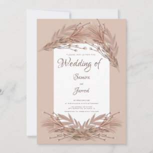 Invitación Boda Botánica Terrosa de Pampas Dibujada a Mano