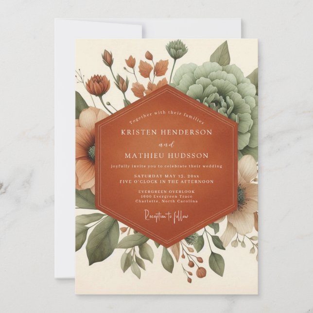 Invitación Boda Botánica Terrosa de Salvia (Anverso)