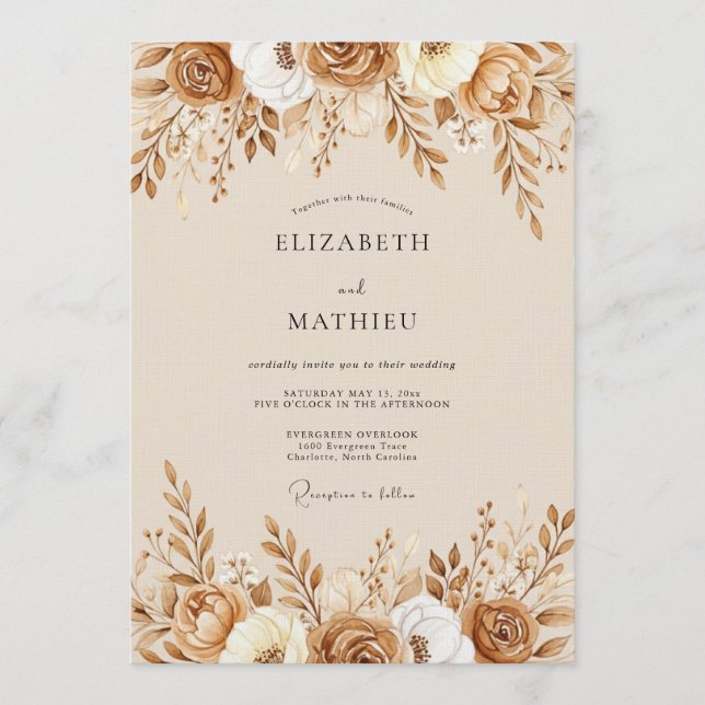 Invitación Boda Botánica Terrosa de Siena (Anverso)