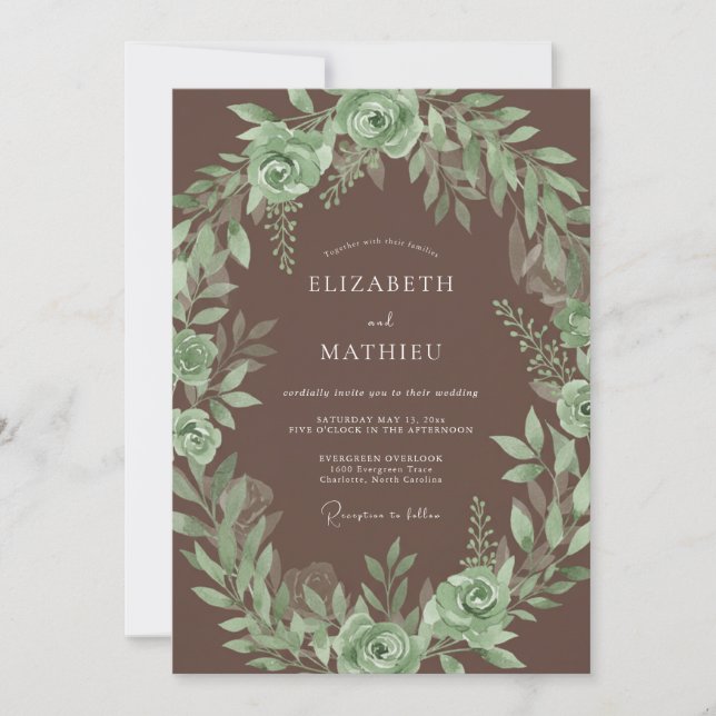 Invitación Boda Botánica Terrosa Marrón (Anverso)