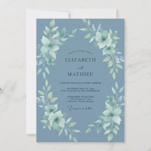 Invitación Boda Botánica Tranquila de Azul Pizarra