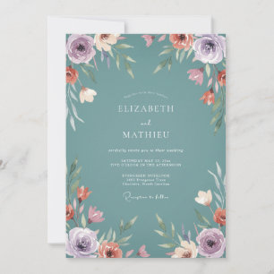 Invitación Boda Botánica Tranquila en Verde Azulado