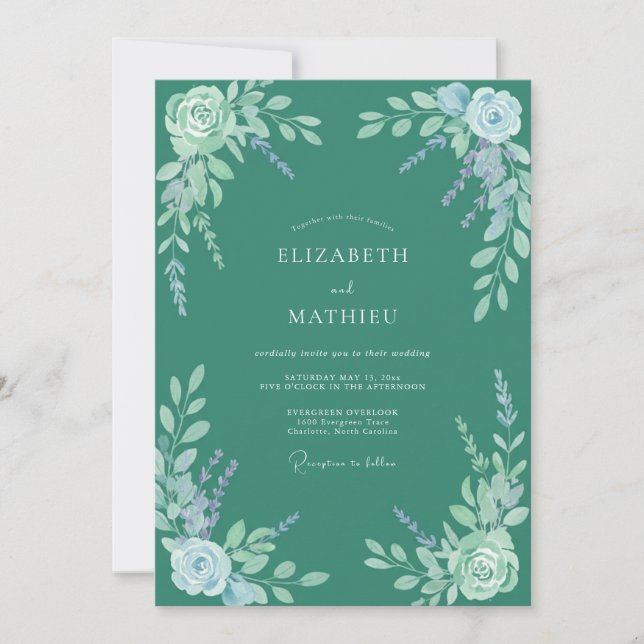 Invitación Boda Botánica Tranquila en Verde Jade (Anverso)