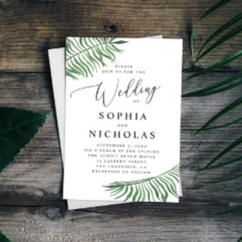 Invitación Boda botánica tropical acuarela. Hojas de palma