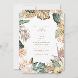 Invitación Boda Botánica Tropical Floral Dorado Malva
