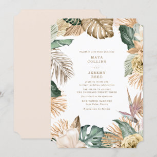Invitación Boda Botánica Tropical Floral Dorado Malva