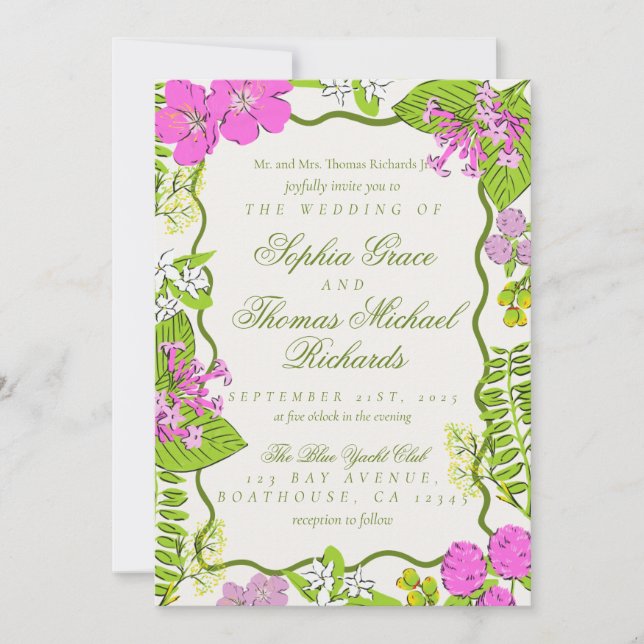 Invitación Boda Botánica Tropical Vibrante Moderna (Anverso)