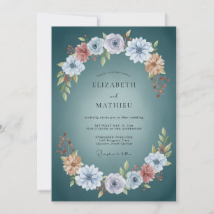 Invitación Boda Botánica Turquesa Oscura