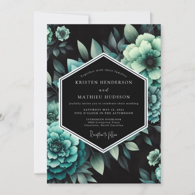 Invitación Boda Botánica Turquesa y Melancólica (Anverso)
