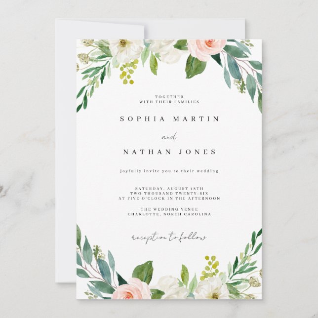 Invitación Boda Botánica Verde Acuarela Rubor (Anverso)