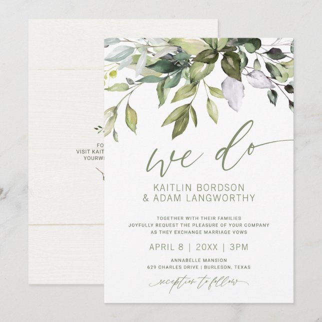 Invitación Boda Botánica Verde Acuarela V2 (Anverso / Reverso)