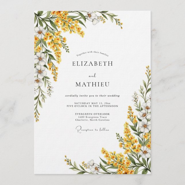 Invitación Boda Botánica Verde Amarillo (Anverso)