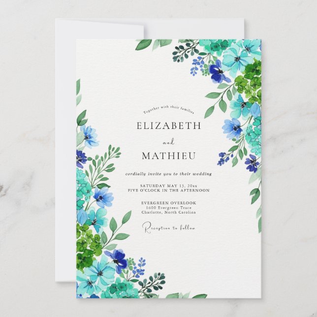 Invitación Boda Botánica Verde Azul Animada (Anverso)