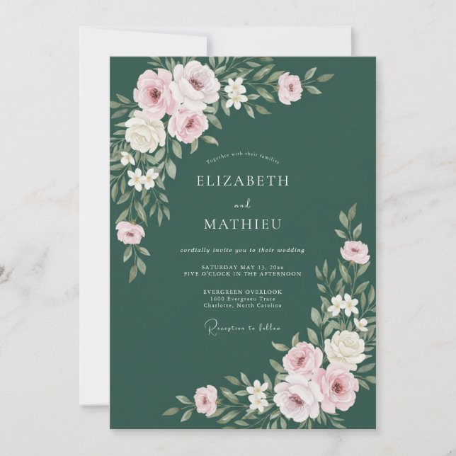 Invitación Boda Botánica Verde Bosque Pulida (Anverso)