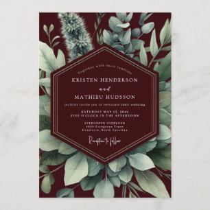 Invitación Boda Botánica Verde Burdeos