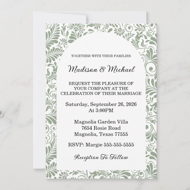 Invitación Boda Botánica Verde Elegante (Anverso)