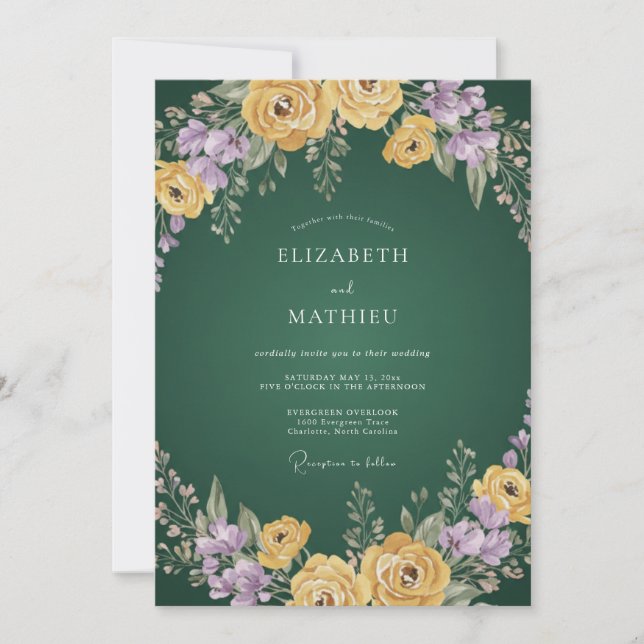 Invitación Boda Botánica Verde Esmeralda Intenso (Anverso)