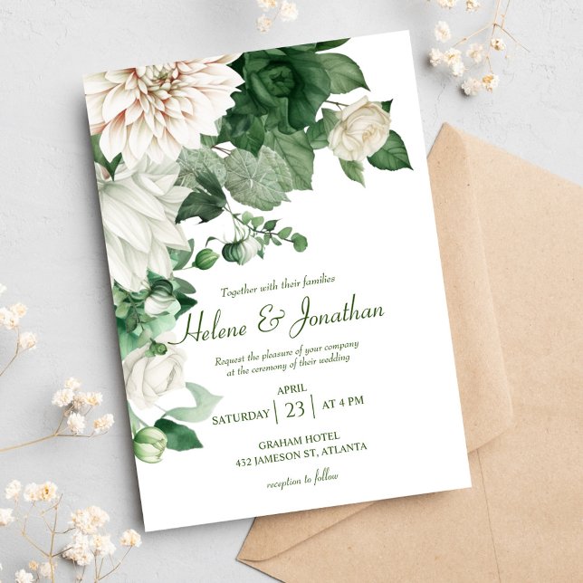 Invitación Boda Botánica Verde Esmeralda Moderno Elegante (Botanical Emerald Green Modern Elegant Wedding Invitation)