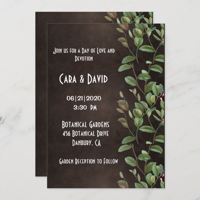 Invitación Boda Botánica Verde Floral Elegante (Anverso / Reverso)