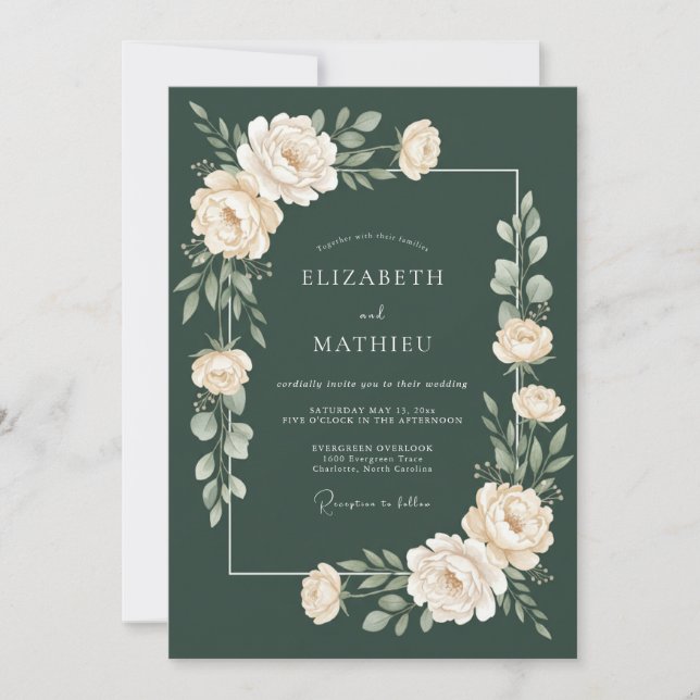 Invitación Boda Botánica Verde Lujuriosa (Anverso)