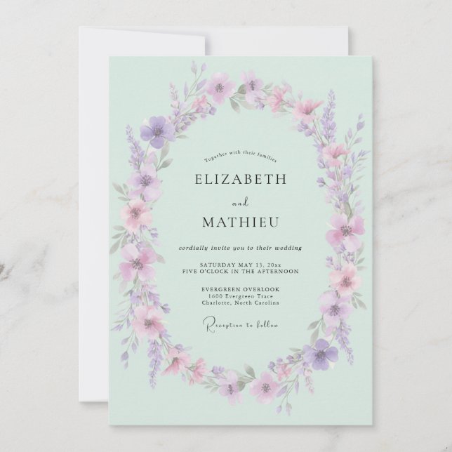 Invitación Boda Botánica Verde Menta (Anverso)