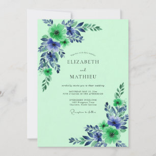 Invitación Boda Botánica Verde Menta Prístina
