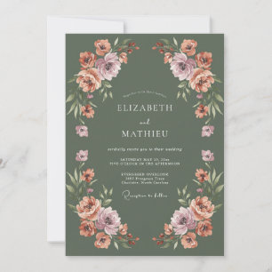 Invitación Boda Botánica Verde Musgo Oscuro