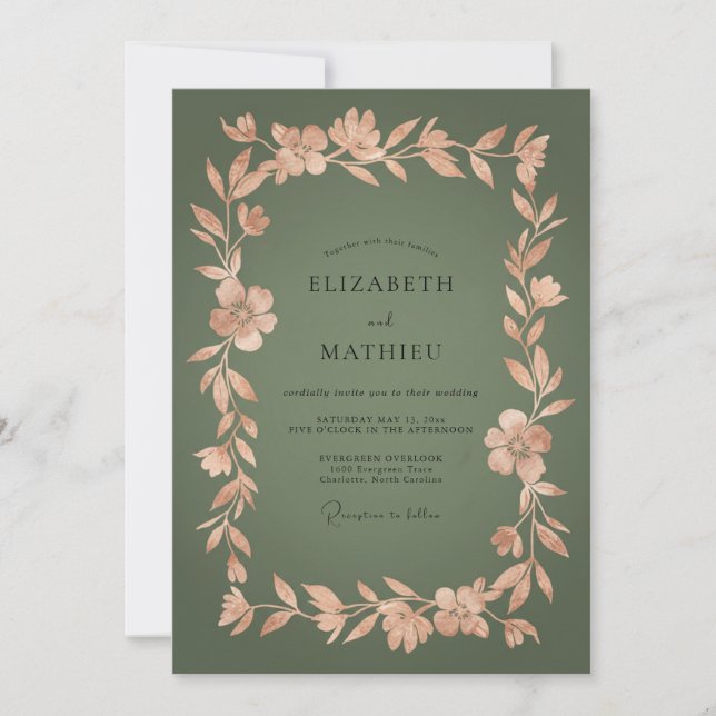 Invitación Boda Botánica Verde Oliva (Anverso)