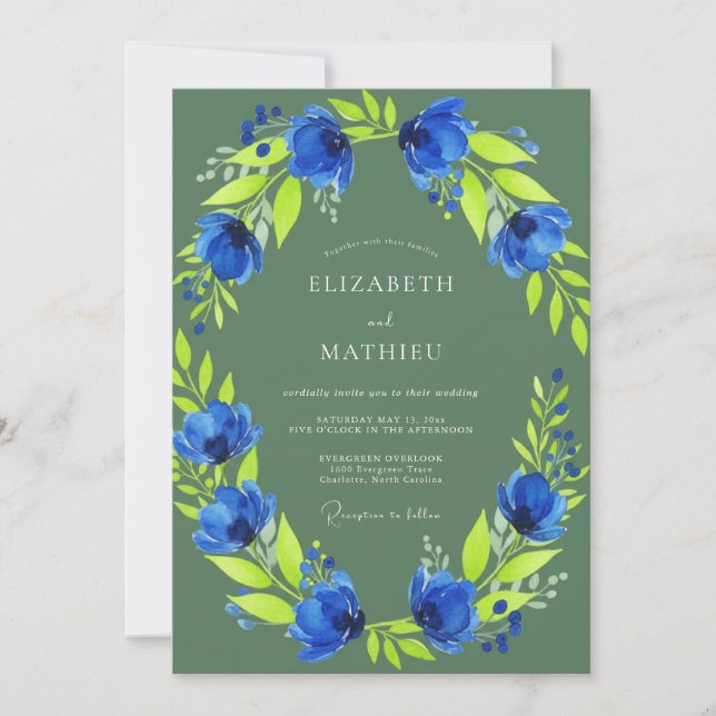 Invitación Boda Botánica Verde Oliva Intensa (Anverso)