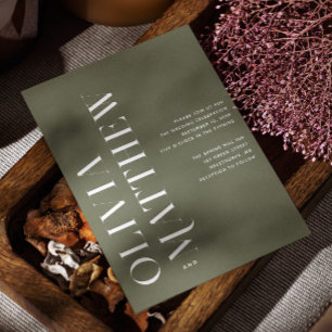 Invitación Boda Botánica Verde Oliva Suave Foto + QR
