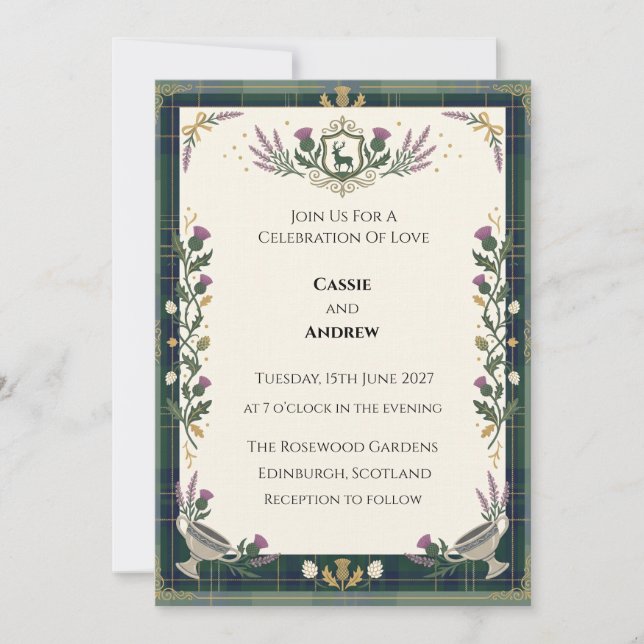 Invitación Boda Botánica Verde Oscuro (Anverso)