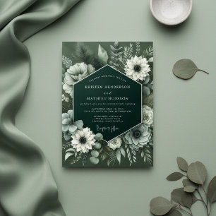 Invitación Boda Botánica Verde Profundo y Exuberante