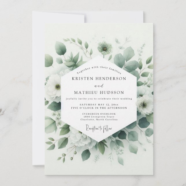 Invitación Boda Botánica Verde Salvia (Anverso)