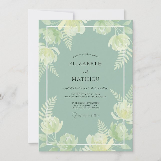 Invitación Boda Botánica Verde Salvia (Anverso)